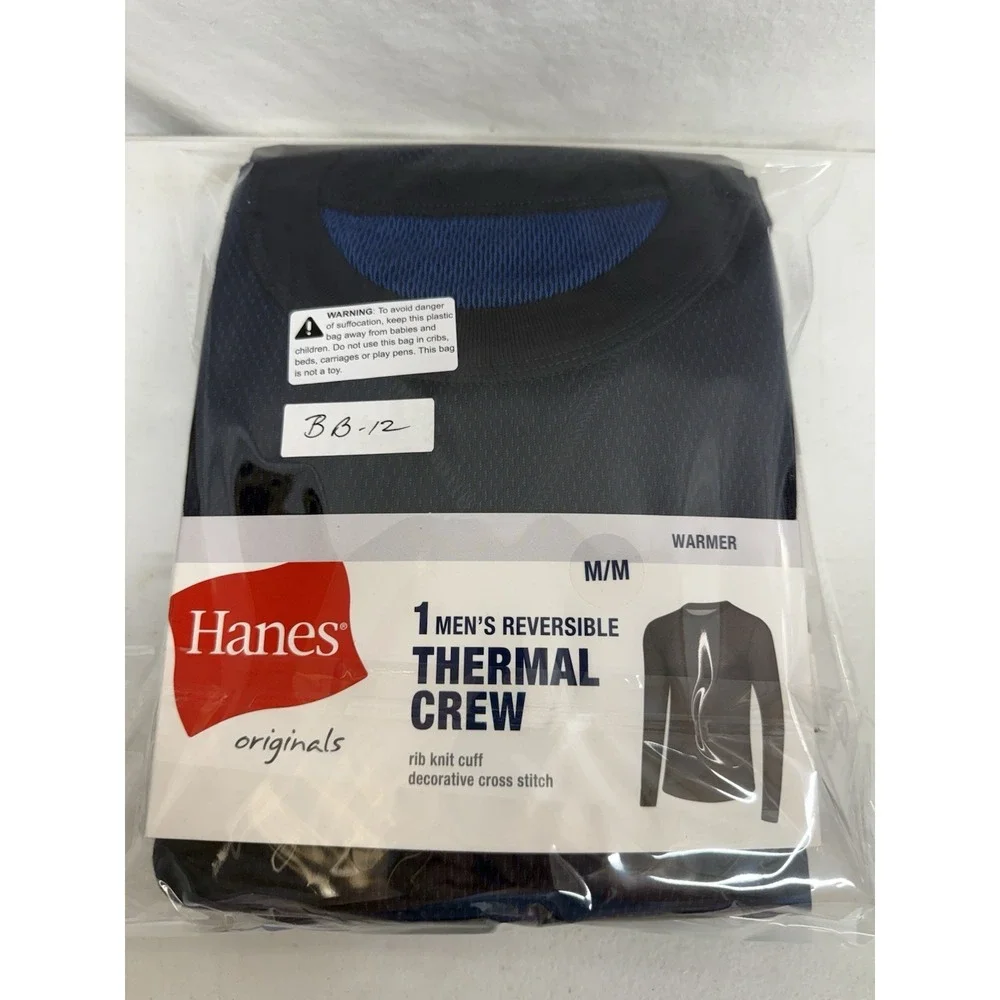 Hanes Men's Blue  Reversible Thermal Crew And Thermal Pants Size Medium